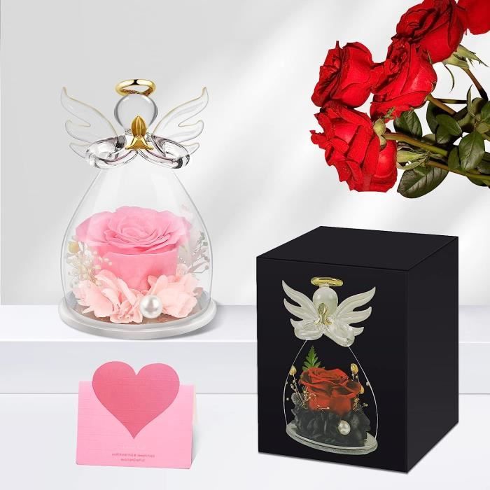 Rose Éternelle Cadeau Anniversaire Femme Saint Valentin Boîte Ours Rose