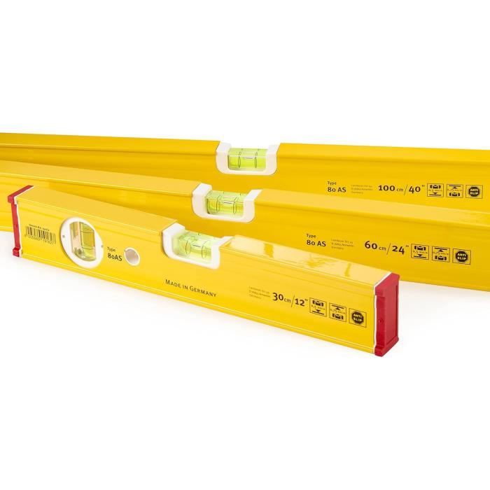Lot De 3 Niveaux à Bulle En Aluminium - DEWEPRO - Longueurs 40cm, 60cm, 100cm - Tolérance 0,5mm/m - Rouge Laqué - Pour Professionnels Et Bricoleurs - 2