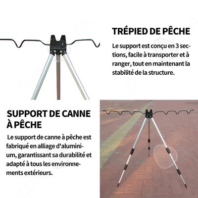 Porte-canne Trépied Réglable Support Pour Canne à Pêche - Sport