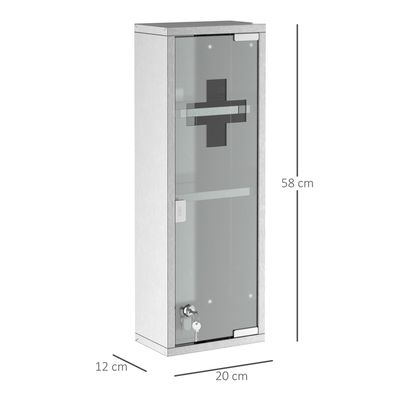 Armoire à Pharmacie INOX Porte Verre 2 Niveaux Avec Clé - Rangement Médicaments Sécurisé