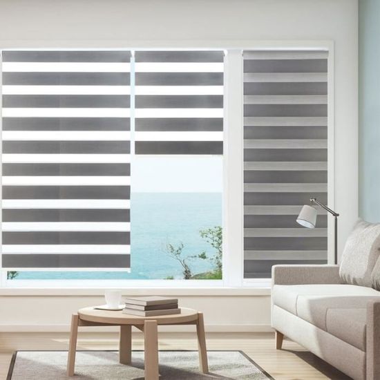 Store Enrouleur Zébré Jour Nuit 90 X 170 Cm Gris
