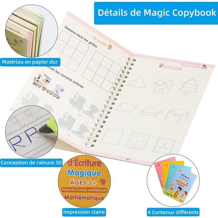 4 Ecriture Calligraphy En Français Pour Enfants Magic Book Magibook  Effacable Livre De Pratique D'Écriture Réutilisable Appr[n574]