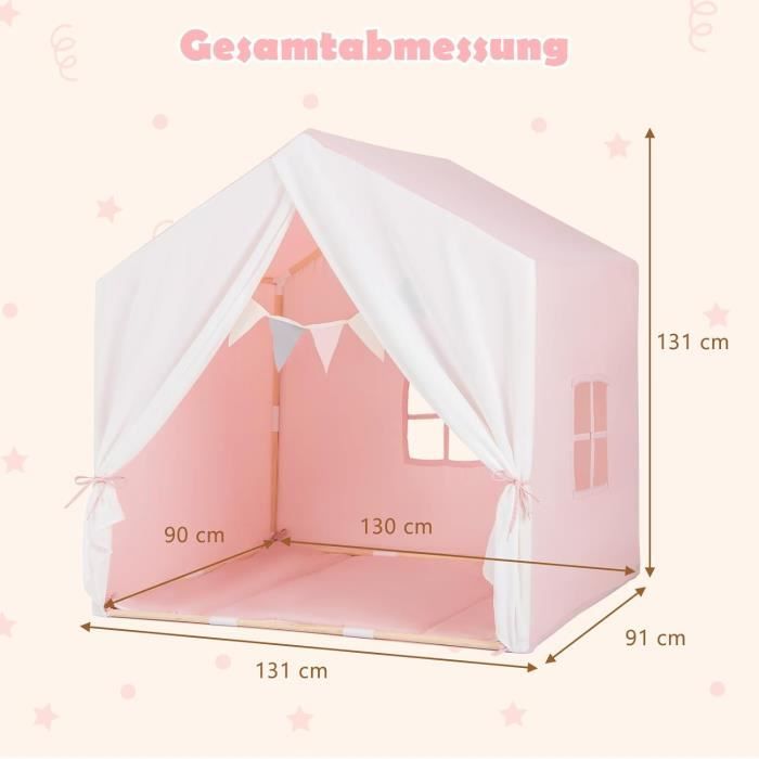 Tente D’Intérieur GOPLUS Pour Enfants – Cabane Triangulaire Avec Tapis Rembourré, Rideaux Et Drapeaux – Espace 120x120x105 Cm – Pour 2-3 Enfants Dès 3 Ans