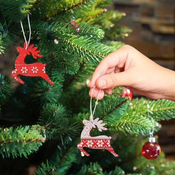 Mini Sapin De Noël En Bois Avec Suspensions Décoratives - Décoration De Table Rouge, Dimensions 25.5x20.5cm