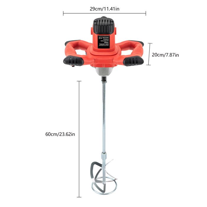 Malaxeur Électrique 2600W 6 Vitesses - Mélangeur Ciment Plâtre Peinture Mortier Béton Avec Barre 56.5cm