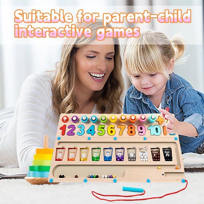 ChicAppeal Jouet Labyrinthe Magnétique Enfant - Jeu Montessori Bois Couleurs Et Comptage 3-6 Ans