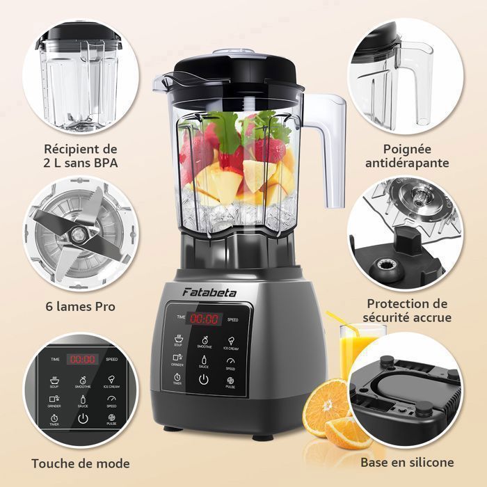 Blender 2600W, Blender Smoothie avec 14 Vitesses + Fonction de Pulse, 1