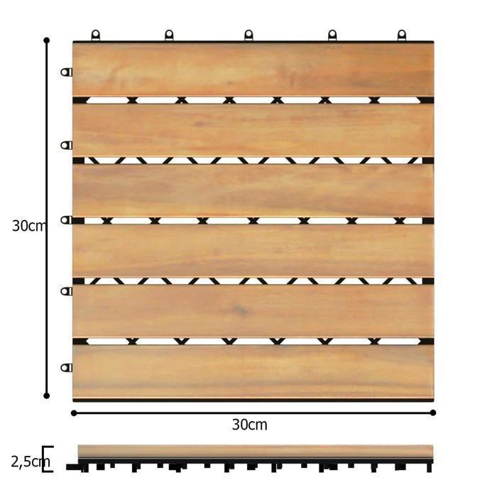 Lot de 10 Dalles de Terrasse Clipsable 30 x 30 CM COSTWAY-en Bois d ...