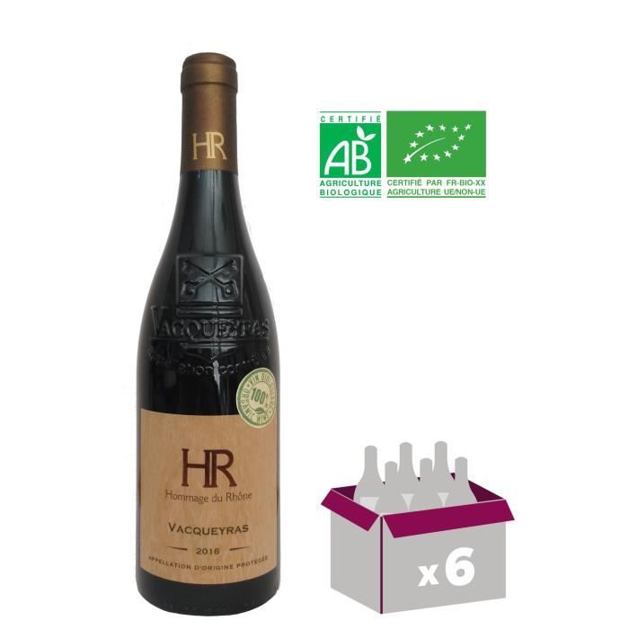 HOMMAGE DU RHONE 2016 Vacqueyras Vin de la Vallée du Rhone - Rouge - BIO - 75 cl x6