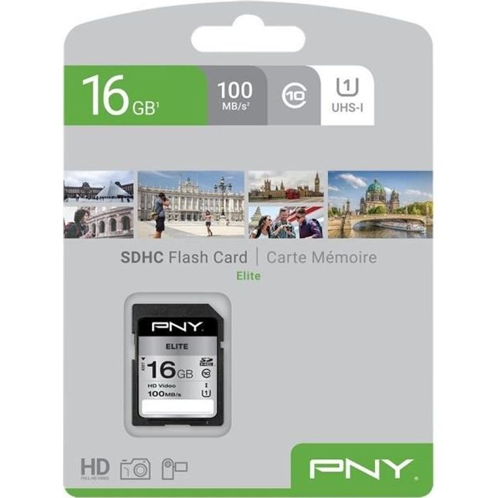 PNY Elite - Carte mémoire flash - 16 Go - UHS-I U1 / Class10 - SDHC UHS-I
