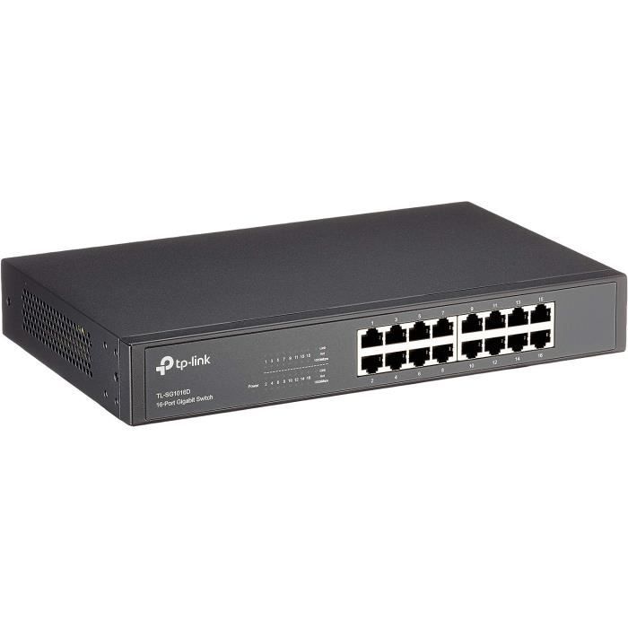 Switch Ethernet 16 Ports Gigabit - TP-Link TL-SG1016D - Bureau/Rackable - Boîtier Métal - Noir