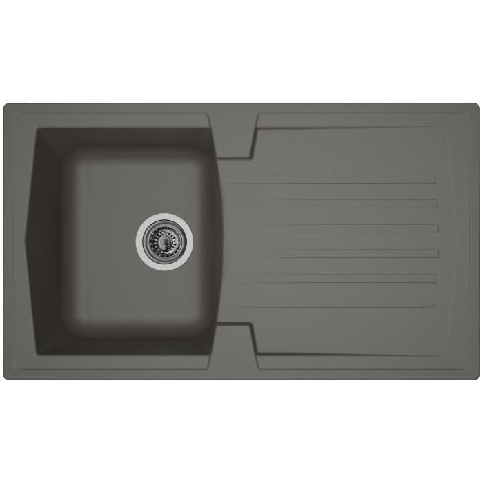 STRADOUR Evier cuisine à encastrer 1 bac + 1 égouttoir Arena - Résine - 86 x 50 cm - Gris béton