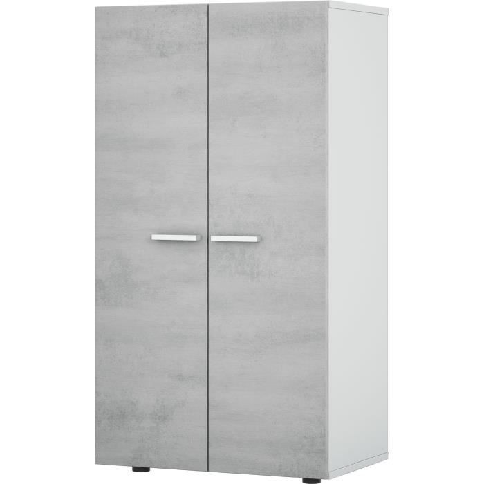 Meuble d'entrée meuble à chaussure 2 portes décor effet béton L55 x P36 x H103 cm STAR