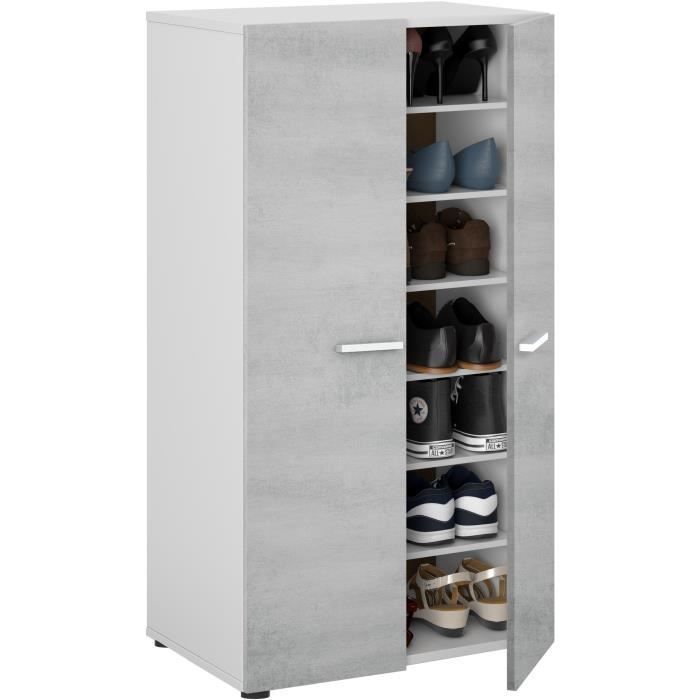 Armoire à Chaussures Blanche 140x39x84 Cm - 2 Portes, 2 Tiroirs, Étages Réglables, Pieds Dorés, Pour Entrée Ou Dressing