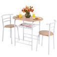 Giantex Table et 2 Chaises en bois et Tubulaire acier pour Salle à Manger ,Set de 1 Table et 2 Chaises avec-0