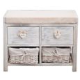 Meuble D'appoint Chevet 1 Port 2 Tiroirs Blanc Shabby 84x37x30