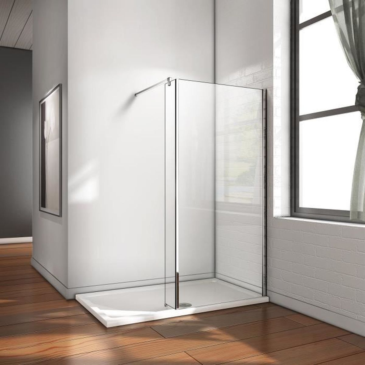AICA Paroi De Douche 80x200cm Profilé Noir Mat Paroi De Douche Noire Mat à L 'italienne Avec Une Barre De Fixation Noire