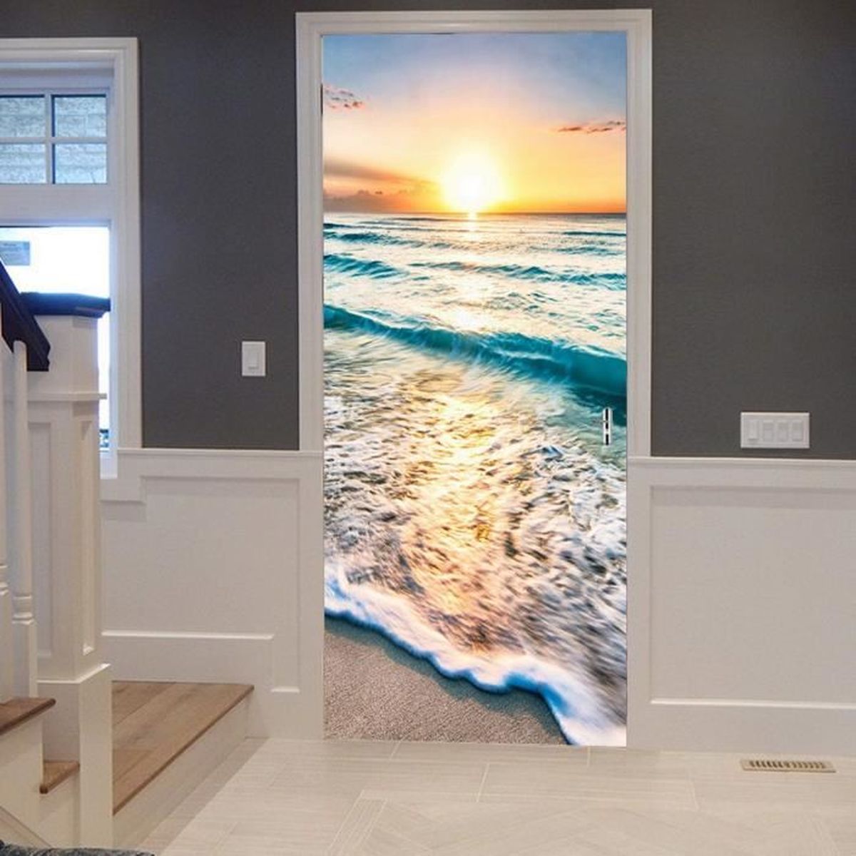 A.Monamour Sticker De Porte Géant 77x200 Cm Cheval Sauvage Au Coucher Du Soleil | Autocollant Mural 3D Vinyle Imperméable Et Amovible