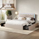 DANS LES NUAGES Lit 160x200 cm avec LED et 4 tiroirs, lit double avec sommier à lattes, tissu en lin, beige