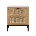 CASAME Chevet 2 Tiroirs Aspect Chêne avec Cannage Rotin - H51cm - 45 cm X 35 cm X 51 cm - Casâme Bois Clair
