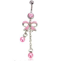 LCC® Piercing de nombril avec cristal et Pendentifs perle noeud papillons Rose Bijoux de corps-acier chirurgical-mode fantaisie