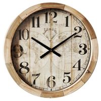 Horloge Murale bois verre 'Mappemonde' beige - 63 cm [A2817]