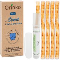 ORINKO Lot de 5 Bâtons de Siwak + Étui de protection – Brosse à Dents 100% Naturelle – Nettoyant, Désinfectant et Blanchissant