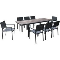 Table de jardin aluminium 160/240cm avec 8 chaises empilables aluminium et textilène