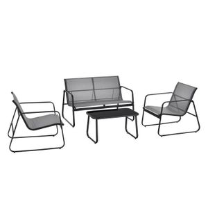 Salon bas de jardin Salon de jardin - Marque inconnue - 4 meubles acier PVC noir gris clair - Confortable et élégant