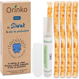 BROSSE A DENTS ORINKO Lot de 5 Bâtons de Siwak + Étui de protection – Brosse à Dents 100% Naturelle – Nettoyant, Désinfectant et Blanchissant