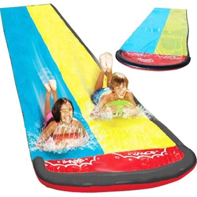 Toboggan Aquatique Géant Double 600x140cm Avec 2 Planches De Surf - Jeu D'Été Pour Enfants Et Adultes