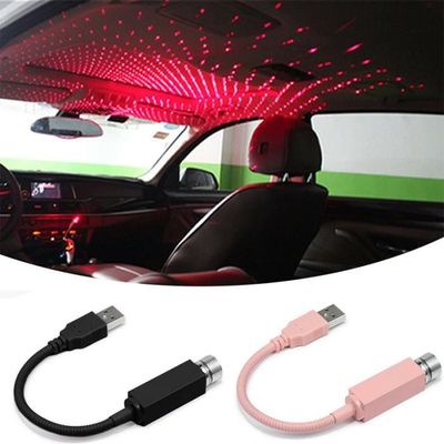 Plafond De Voiture Usb Ciel étoilé Lampe De Projection Atmosphère Romantique Nuit Lumière Décor Avec Tête De Type C Rose