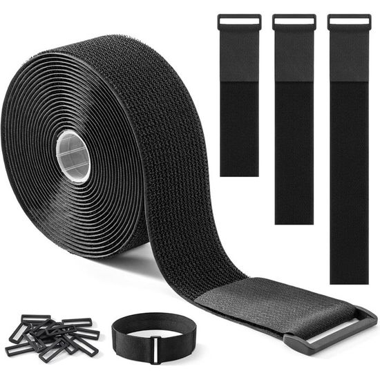 Sangles de fixation réglables 5 cm x 5 m avec 15 boucles - Organisateur ...