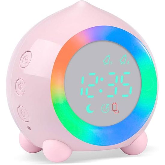 Réveil Matinal Doux Réveil Numérique Compact Avec Grand écran LCD – Alarme Progressive, Snooze Et Coque Antichoc Pour Enfants (orange
