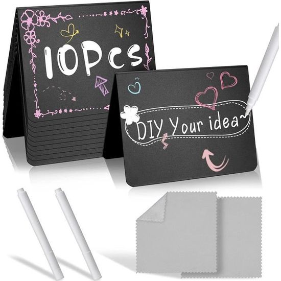 Lot De 12 Mini Tableaux Noirs – 10x7,5 Cm – Avec Stylos Et Chiffons – Pour Buffet, Mariage, Boulangerie, étiquetage