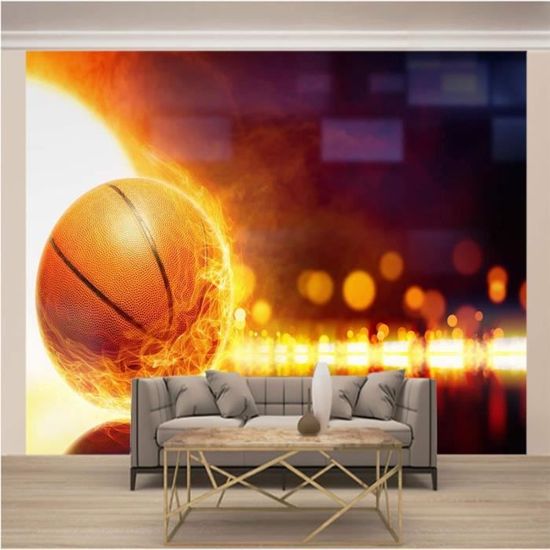 Papier Peint Panoramique Flamme Sports Exercice BasketBall Décoration