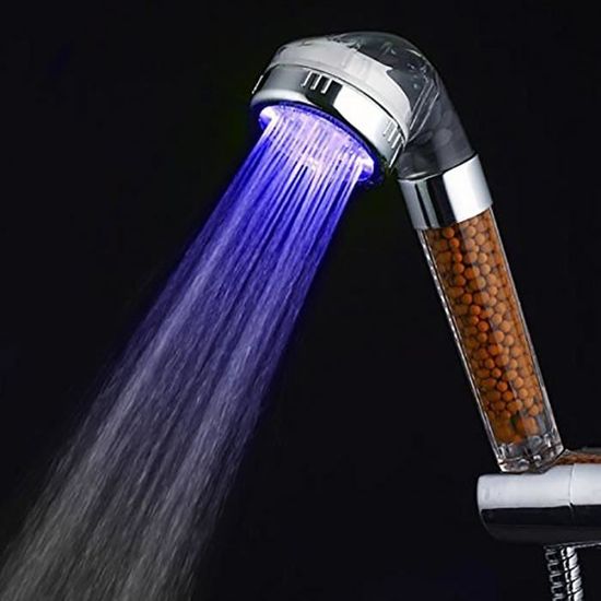 POMME DE DOUCHE 2 JETS ECLAIRAGE LED BLEU ROUGE VERT CHANGEMENT TEMPERATURE