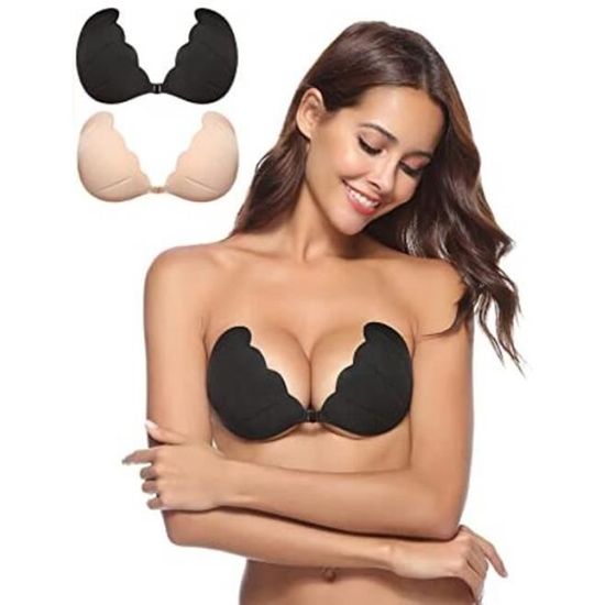 Pack De 2 Soutiens-gorge Adhésifs Sans Bretelles - Push-up Invisible, Nude Et Noir - Pour Robes Dos Nu, Décolletés