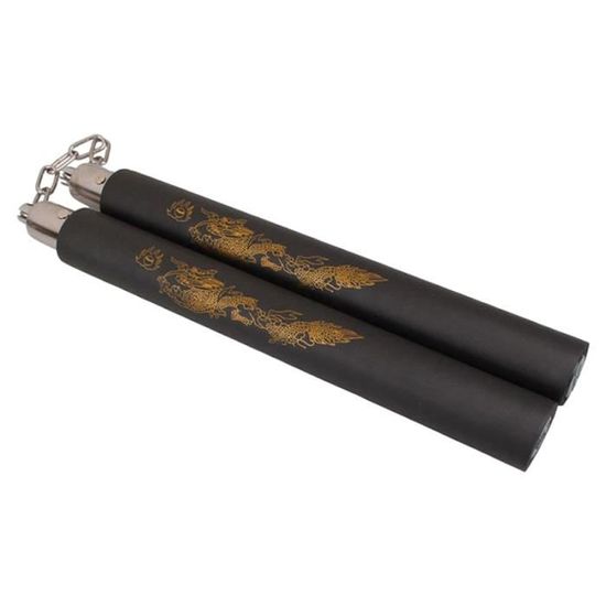 Nunchakus d'entraînement en mousse caoutchouc sûrs avec chaîne en acier pour enfants, adultes et débutants - Pratique et entraînement (1 noir 1 jaune