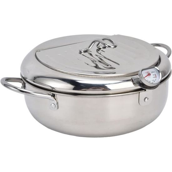 Friteuse Acier Inoxydable 2L Avec Thermomètre - Pour Gaz, Induction, électrique - Style Japonais, Vidange D'huile - 7