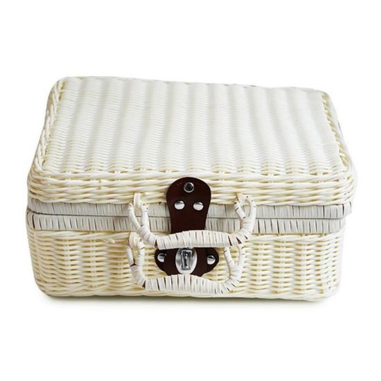 Panier De Pique-Nique En Osier Rotin Avec Couvercle Et Poignée - Boîte De Rangement Tissée