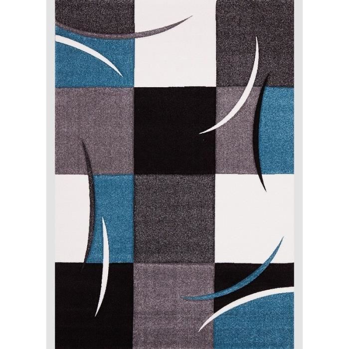 Diamond Tapis De Salon Bleu Turquoise Gris Noir 120 X 170 Cm