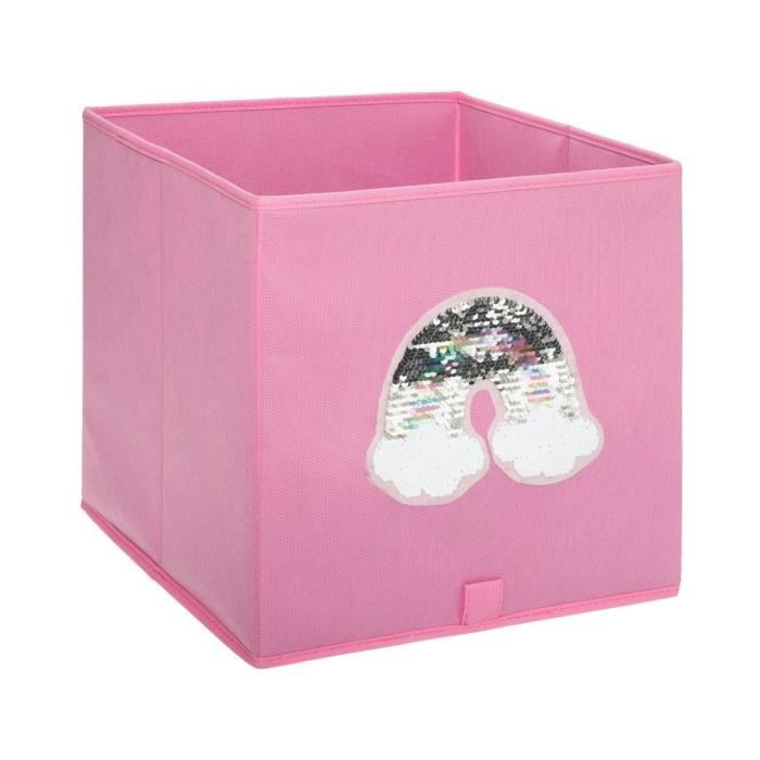 Atmosphera - Bac de rangement pliable Arc en ciel Sequins Rose