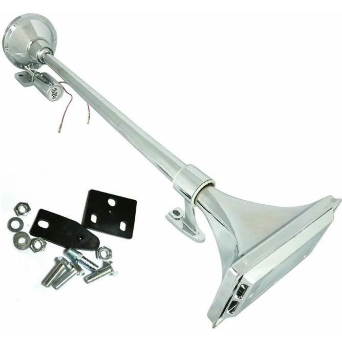 Klaxon Pneumatique Chromé Trompette 12/24V Air Horn Auto Voiture Camion Bateau