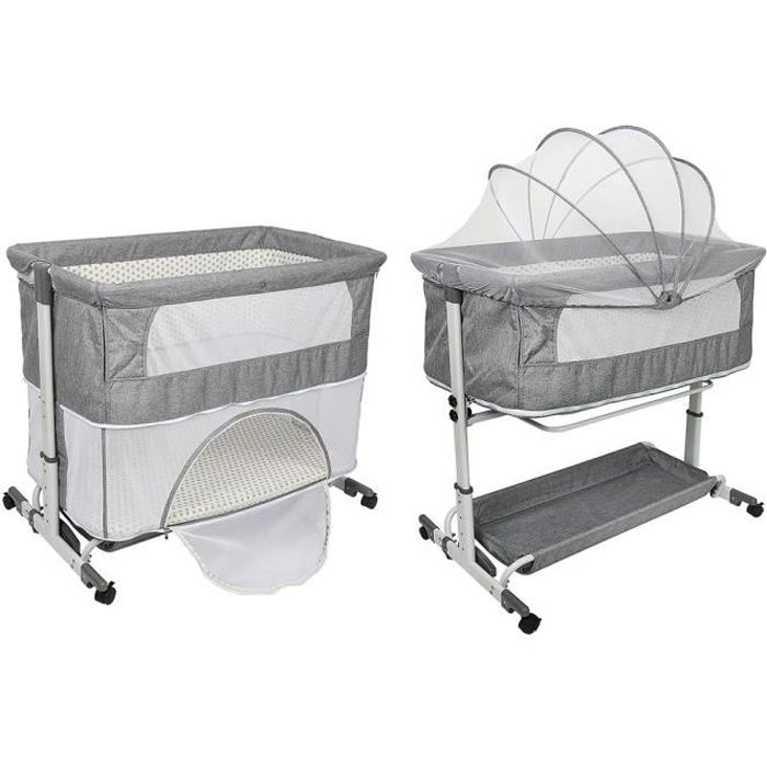 NUO Berceau à roulette Lit bébé cododo avec Matelas en coton de compression 3D et Moustiquaire