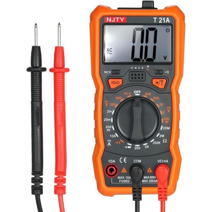 NJTY Mini Multimètre Numérique 1999 Compte Multifonctionnel Multicellulaire Non Contact Voltmètre Ampèremètre Ohmmètre Mesure de T