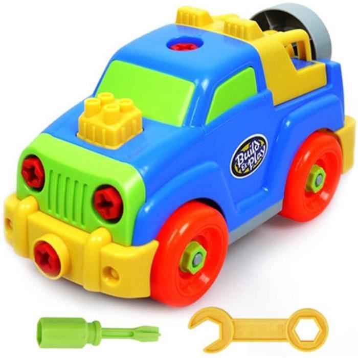 Jeux de Construction Voiture Jouet Assemblage Jeep Flexible Blocs Cadeau pour Enfant Garçon Fille 3 Ans Et Plus (Light Blue)