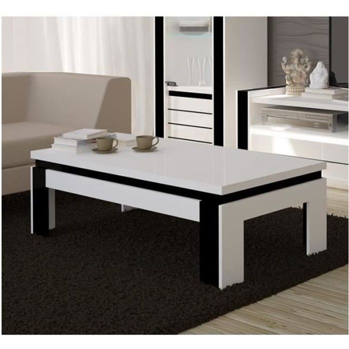 Table basse design LINA blanche et noire brillante. Meuble idéal pour votre salon.