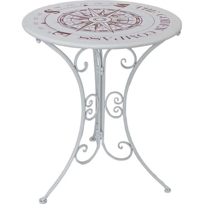Table de bistrot, design boussole, fer, blanc, D 60 cm, BAYO