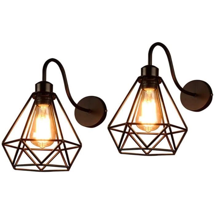 APPLIQUE D'INTERIEUR Appliques Murales Vintage Industrielle Noir Diamant Cage en Métal Plafonnier Luminaire Rétro244